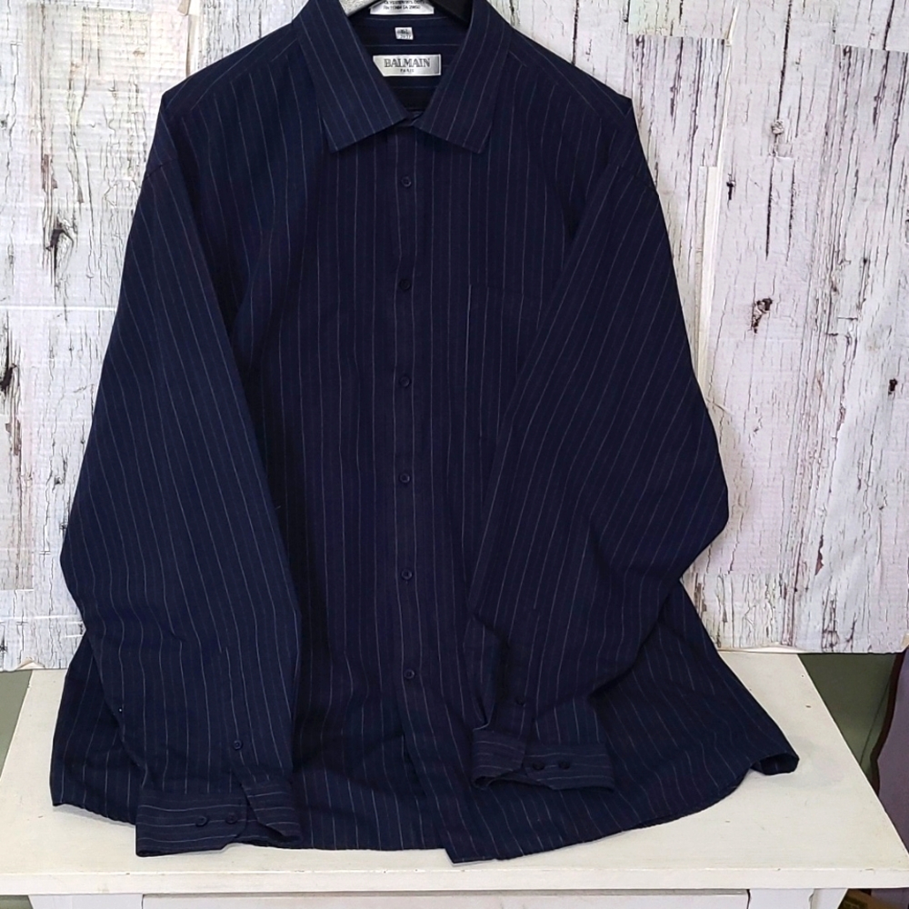 Balmain Navy Red Pinstripe Vintage Chemise XL